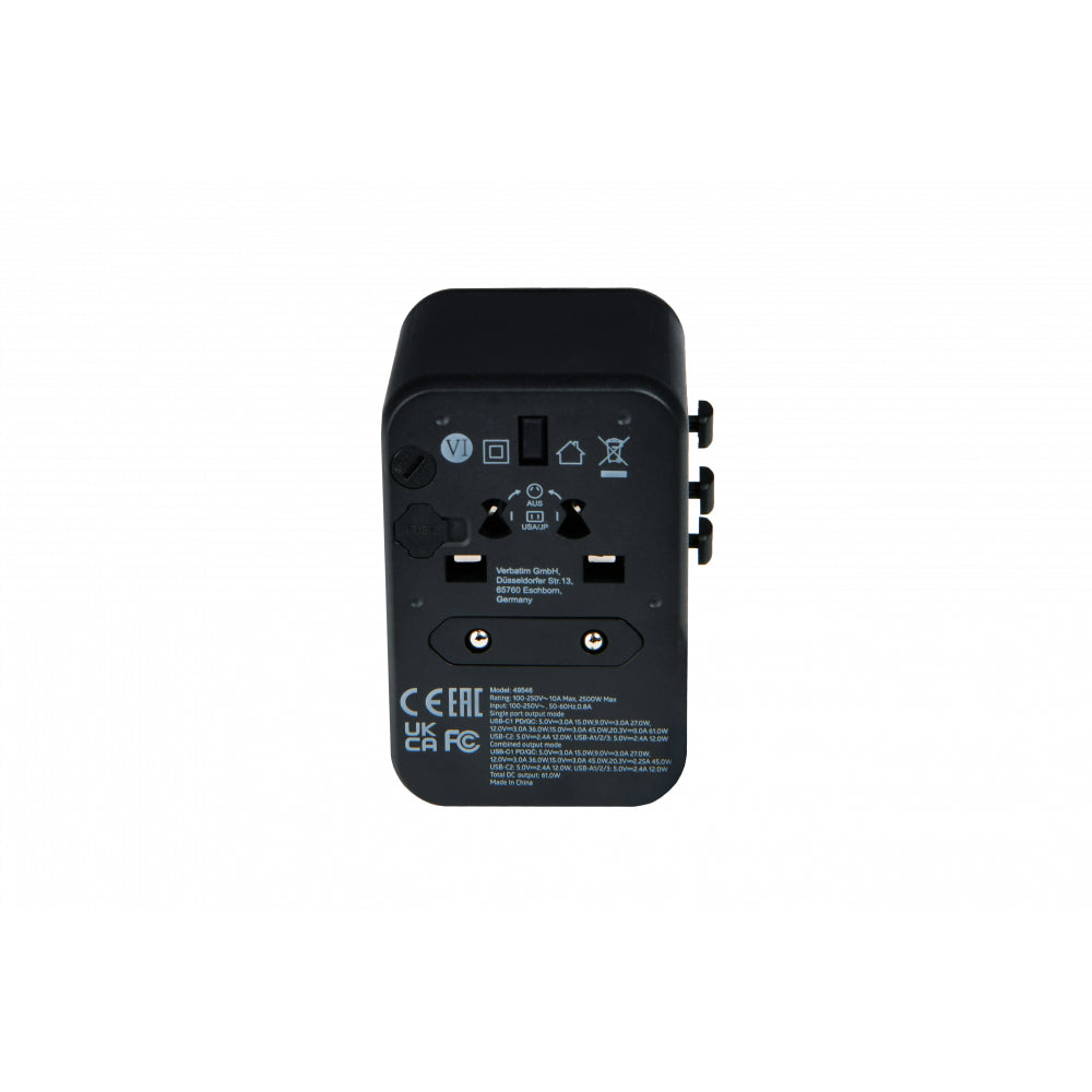 Adaptor universal Verbatim UTA-04, 6-in-1Priza cu USB-C PD si QC, USB-C, 3 x USB-A "49546"