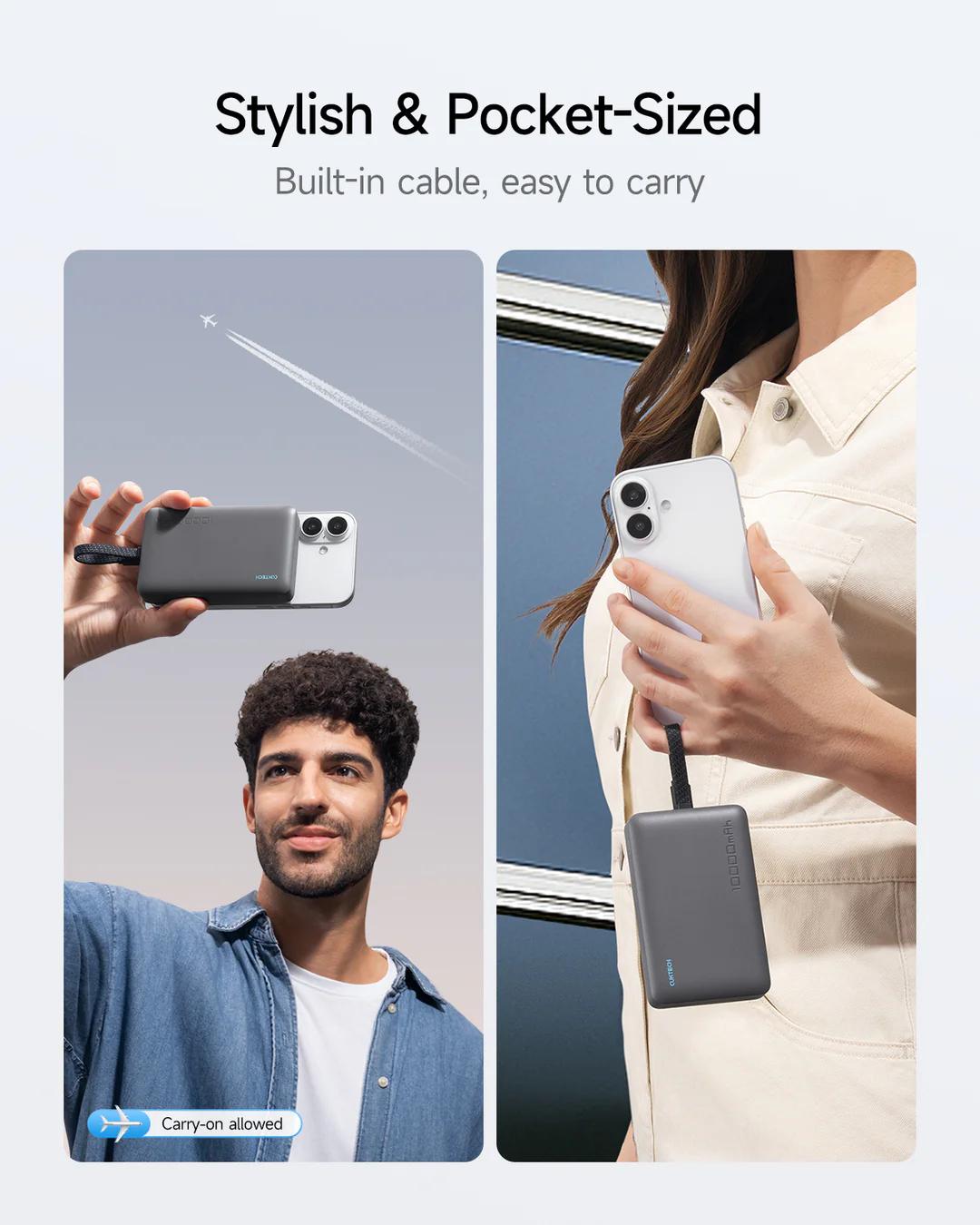 POWER BANK Cuktech Magnetic, 10000mAh, 20W, cablu integrat USB Type-C, gri "CKWPB100LGLBK"