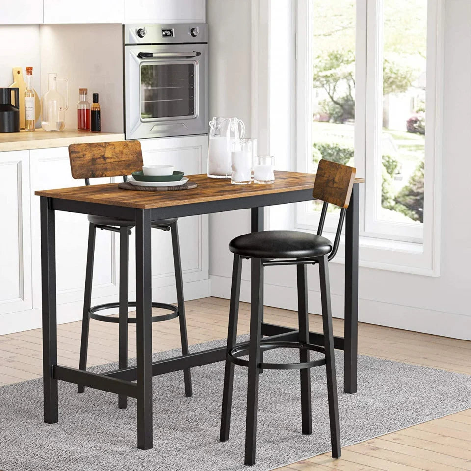VASAGLE Set 2 scaune de bar cu spatar din PAL, sezut moale tapitat, 39x100x76cm, maro rustic si negru