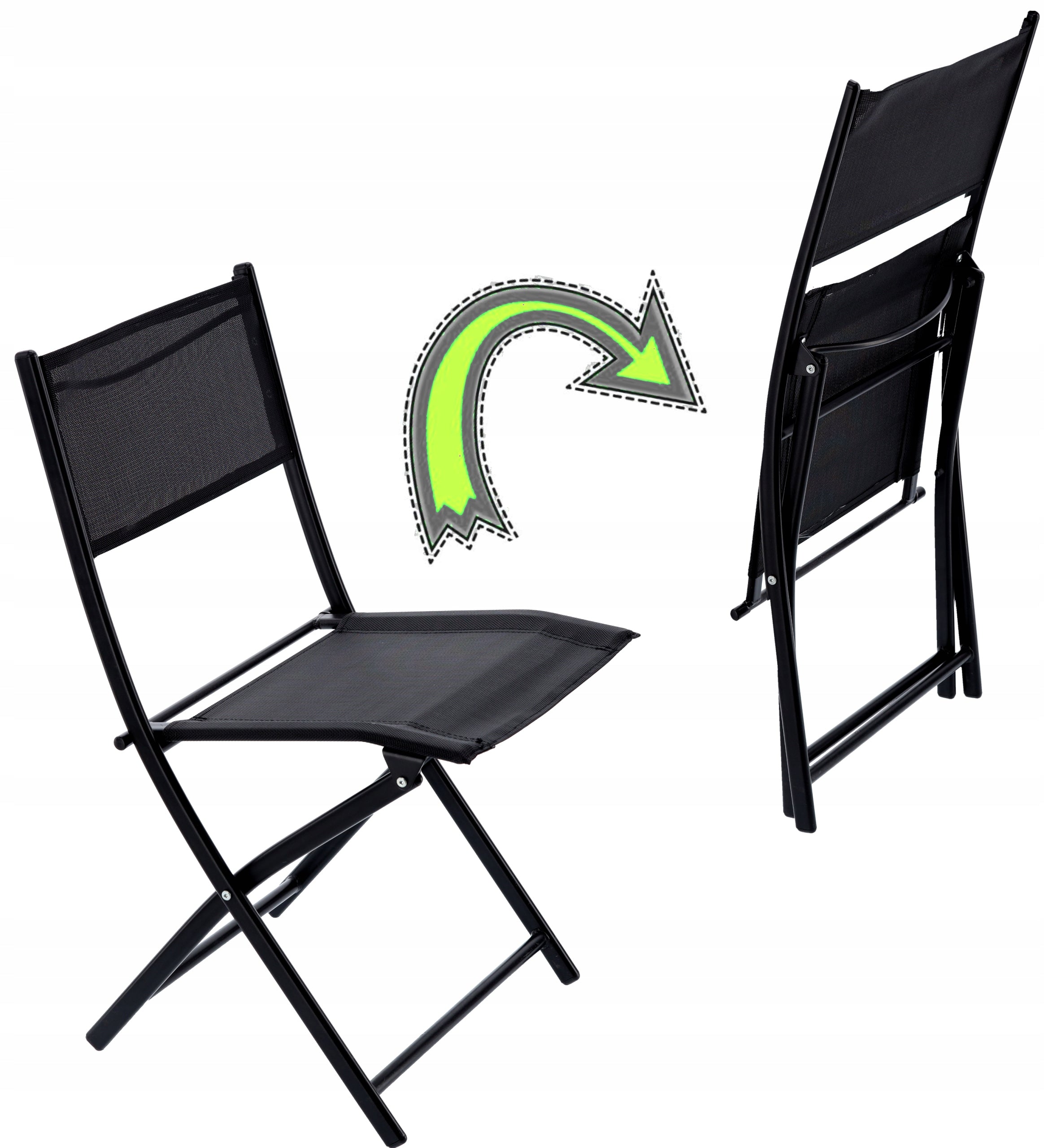 Set mobilier gradina sau balcon, masa semirotund sticla cu 2 scaune pliabile, negru