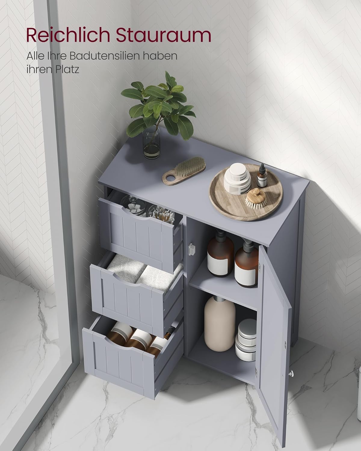 VASAGLE Dulap de baie, din MDF, cu 3 sertare, raft reglabil, 30x60x81cm, gri