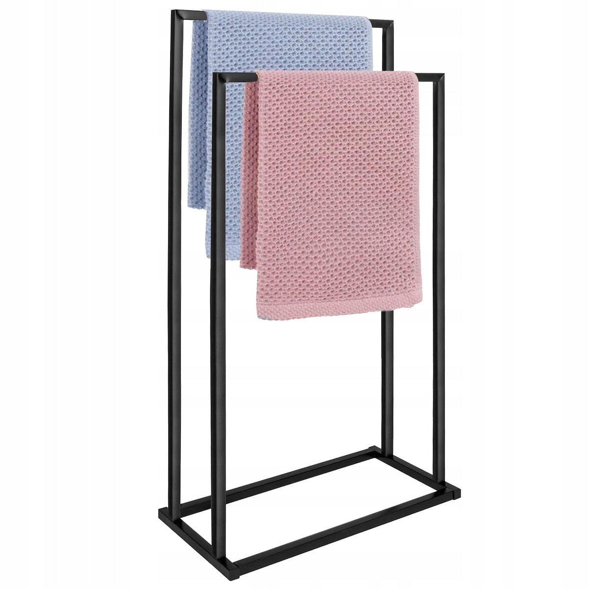 Suport metalic de baie pentru prosoape, cu 2 standuri, 84 cm, negru