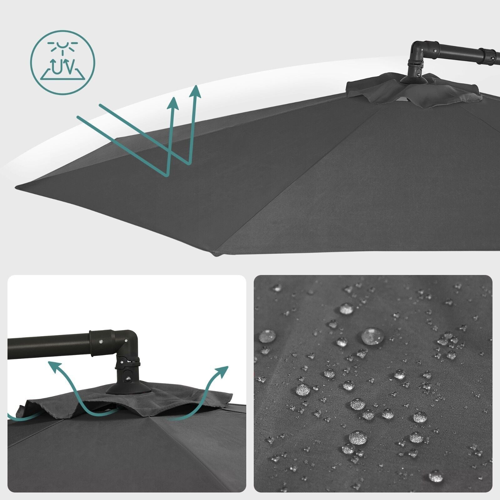 SONGMICS Umbrela de gradina cu brat lateral banana, 300cm, gri