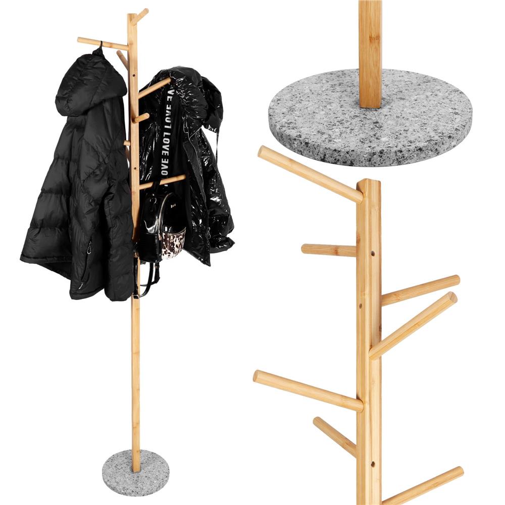 Cuier tip pom din bambus cu baza de granit, 8 agatatoare, 182cm, natur