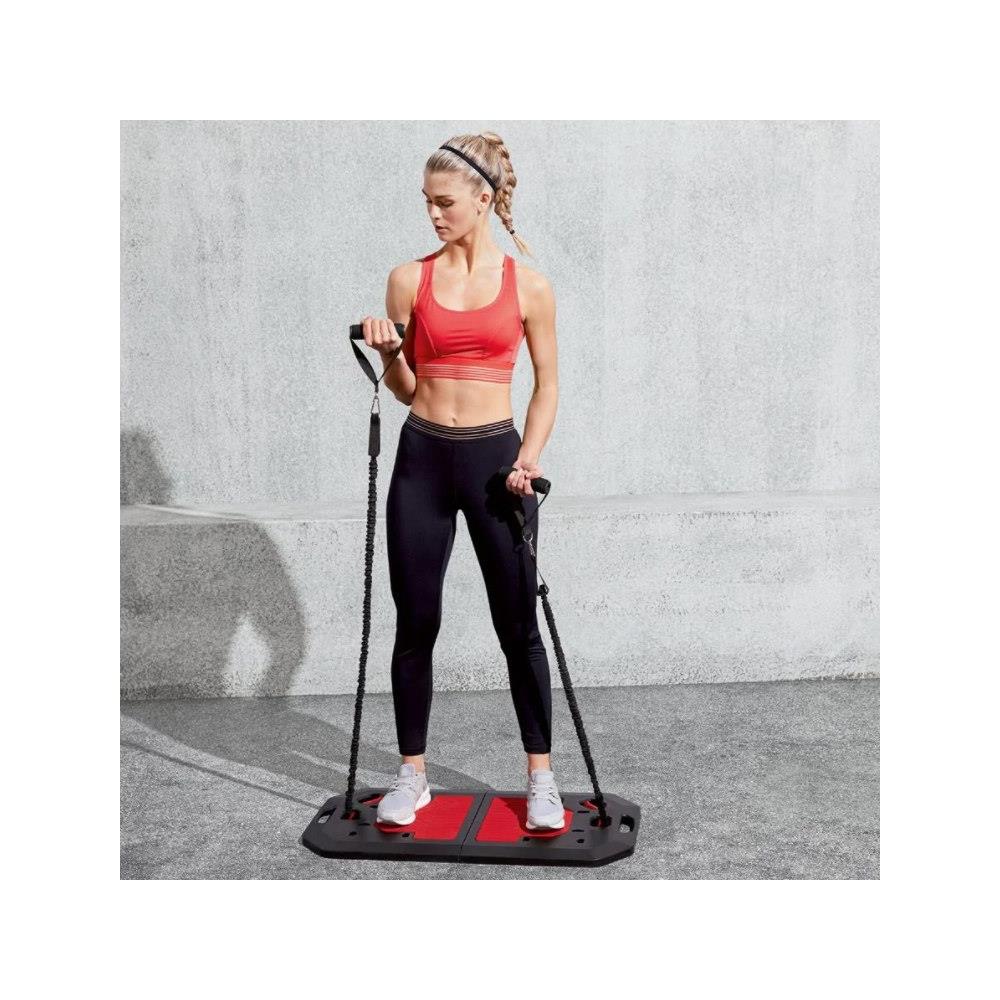 Set de antrenament Crossfit portabil, tip valiza, capacitate maxima 230kg, negru si rosu