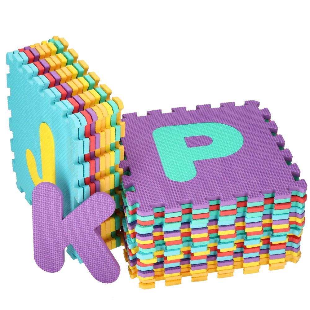 Covor din spuma pentru copii, tip puzzle alfabet, 61 piese, termoizolant, 170x150 cm, multicolor