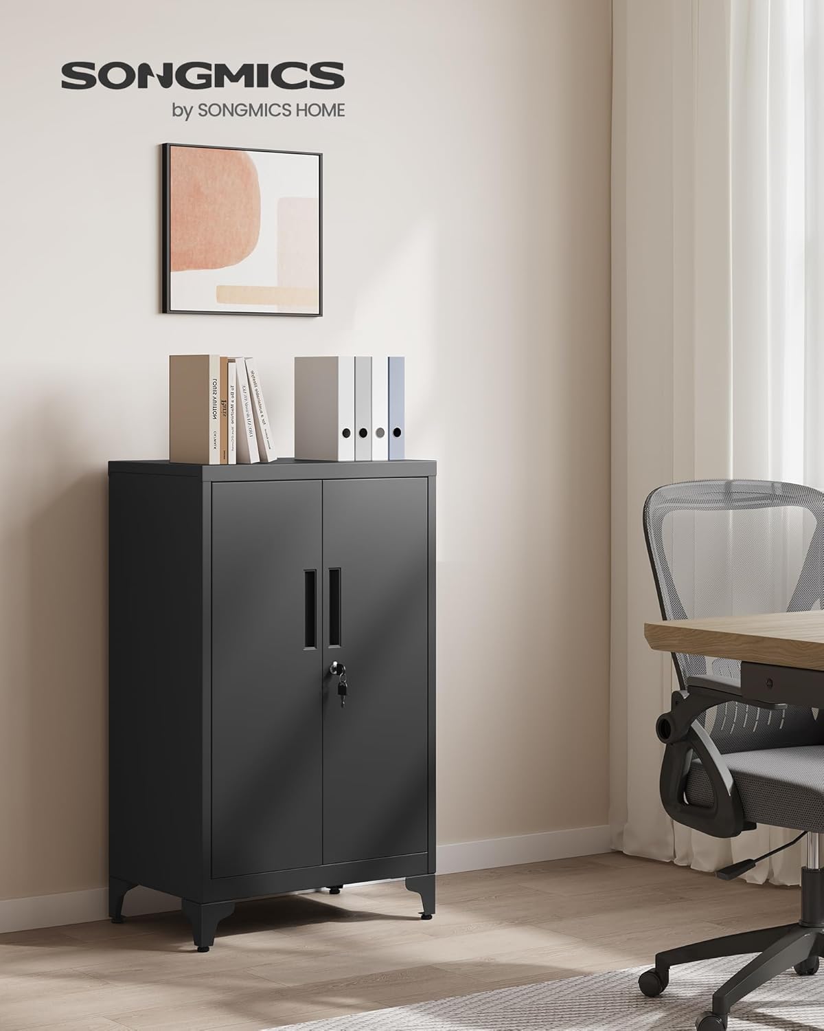 SONGMICS Dulap de birou multifunctional, din otel, 2 usi cu incuietoare, 40x60x90 cm, negru