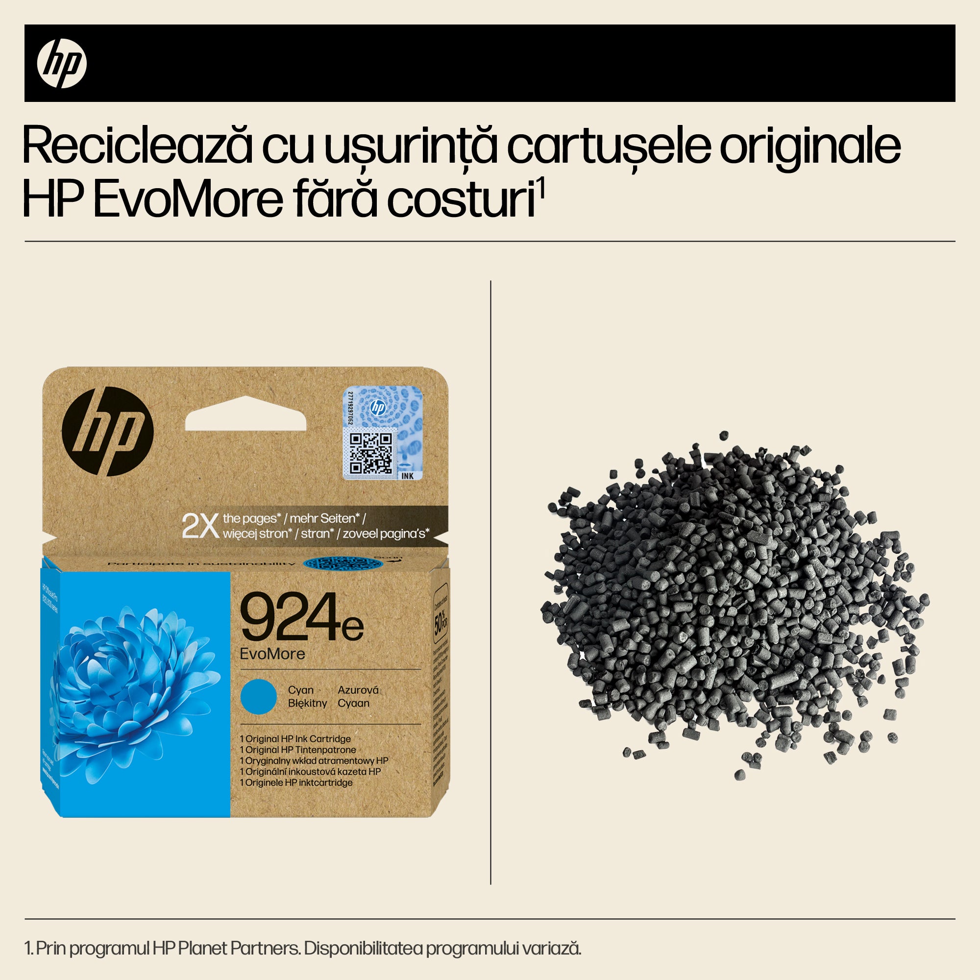 Cartus Cerneala Original HP Cyan, nr.924E, pentru OJ Pro 8122e|8132e, 0.8K, incl.TV 1.2 RON, "4K0U7NE"
