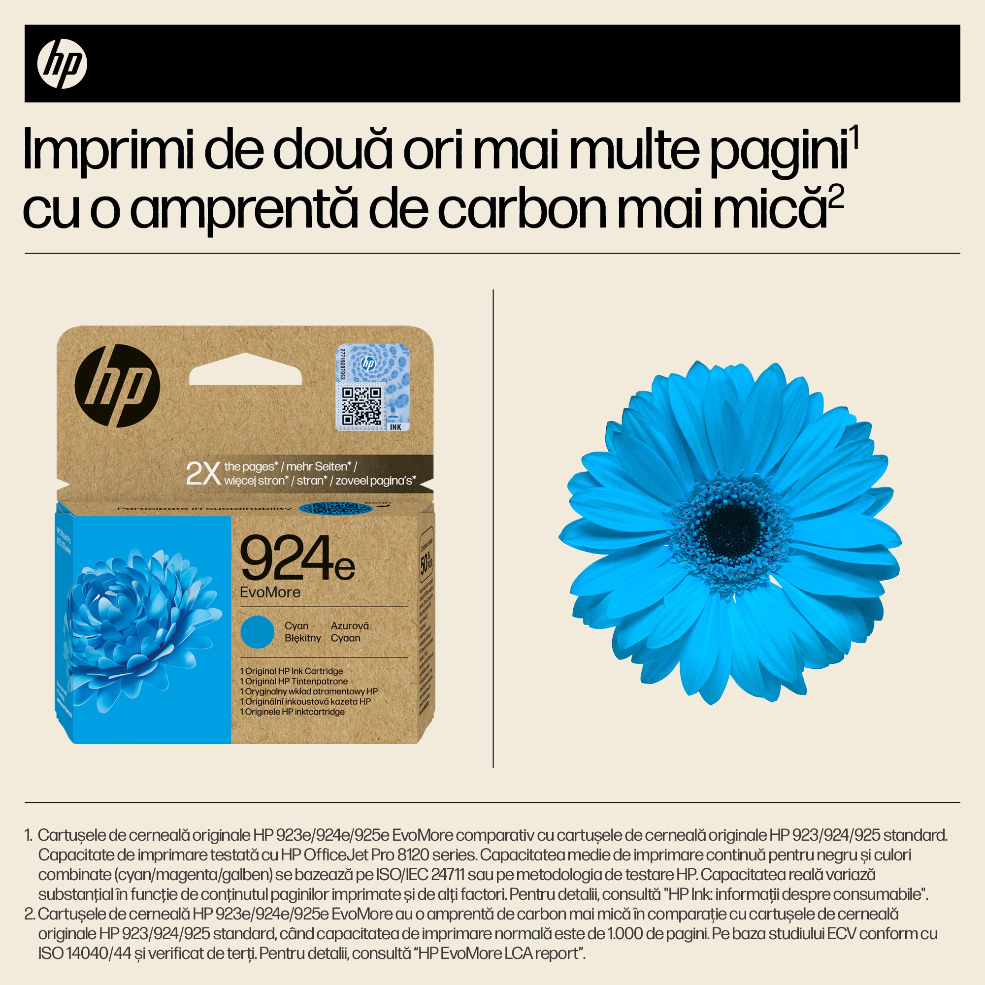 Cartus Cerneala Original HP Cyan, nr.924E, pentru OJ Pro 8122e|8132e, 0.8K, incl.TV 1.2 RON, "4K0U7NE"