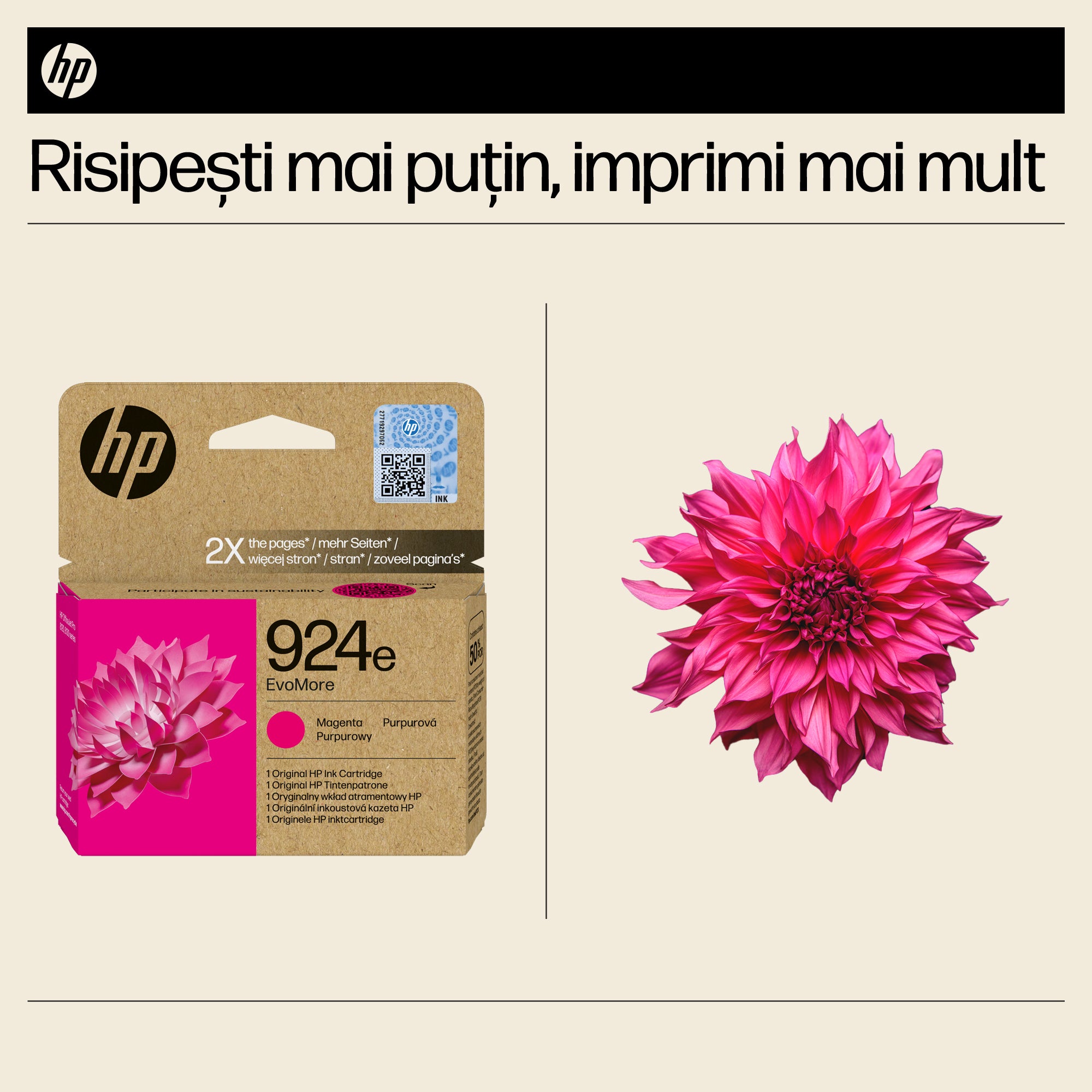 Cartus Cerneala Original HP Magenta, nr.924E, pentru OJ Pro 8122e|8132e, 0.8K, incl.TV 1.2 RON, "4K0U8NE"