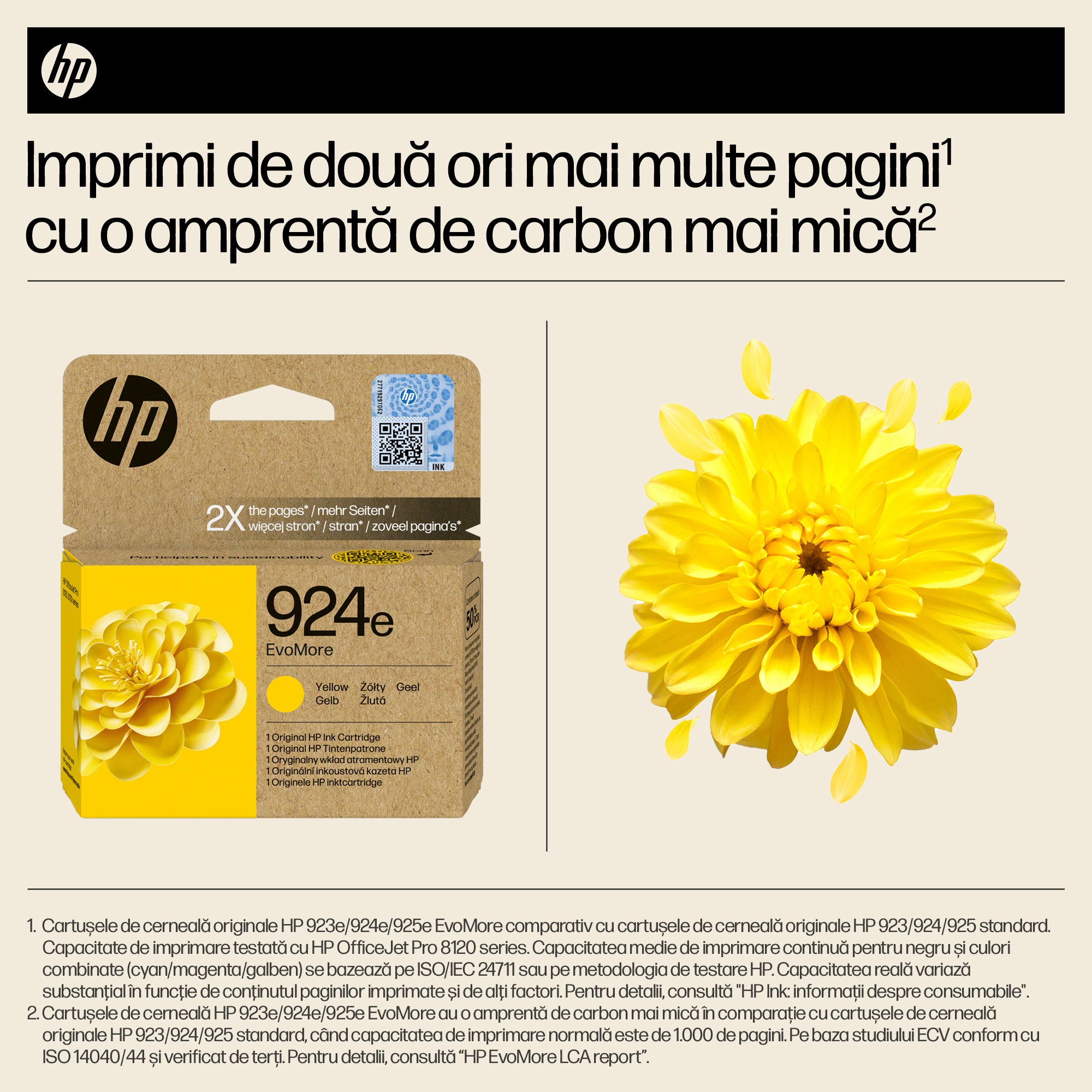 Cartus Cerneala Original HP Yellow, nr.924E, pentru OJ Pro 8122e|8132e, 0.8K, incl.TV 1.2 RON, "4K0U9NE"