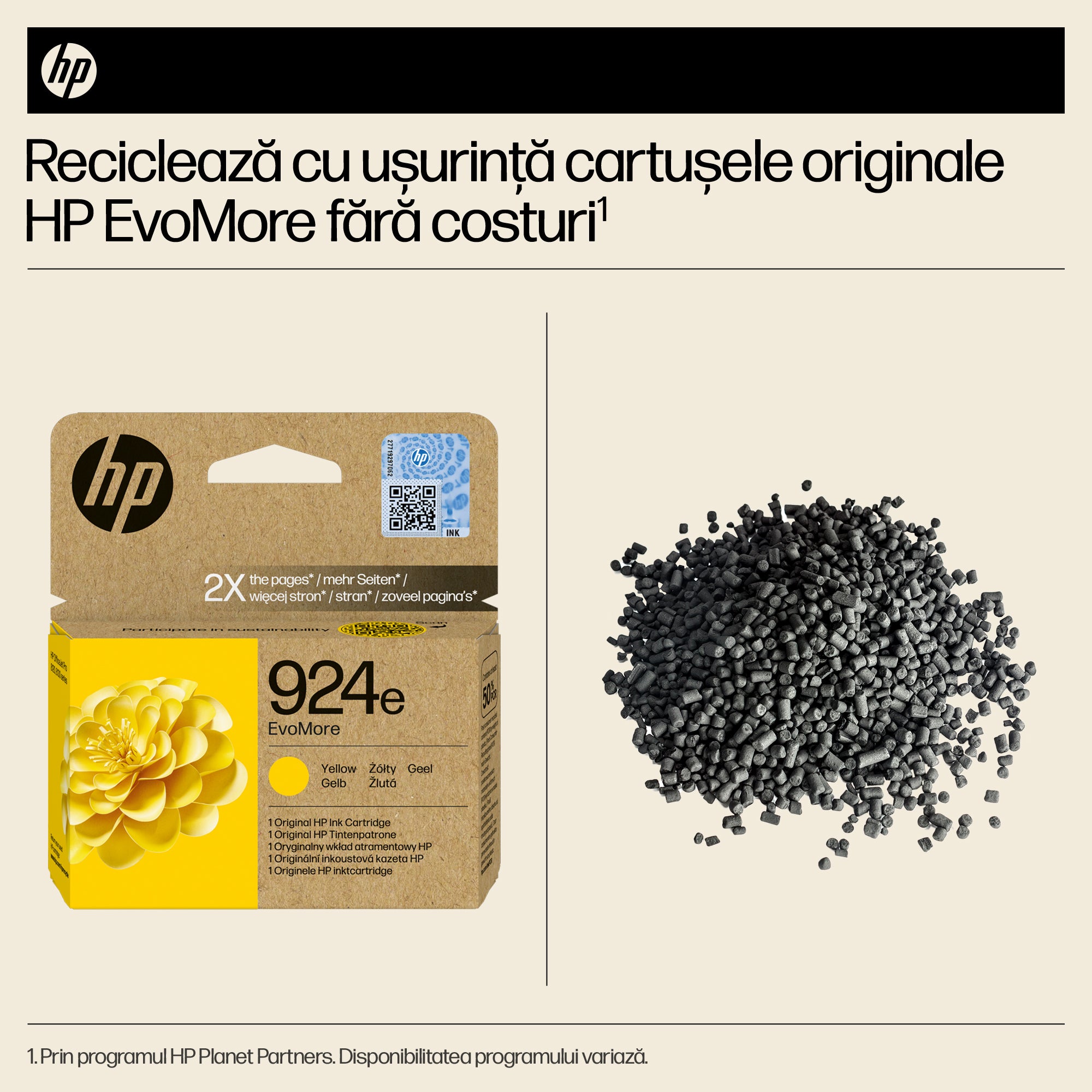 Cartus Cerneala Original HP Yellow, nr.924E, pentru OJ Pro 8122e|8132e, 0.8K, incl.TV 1.2 RON, "4K0U9NE"
