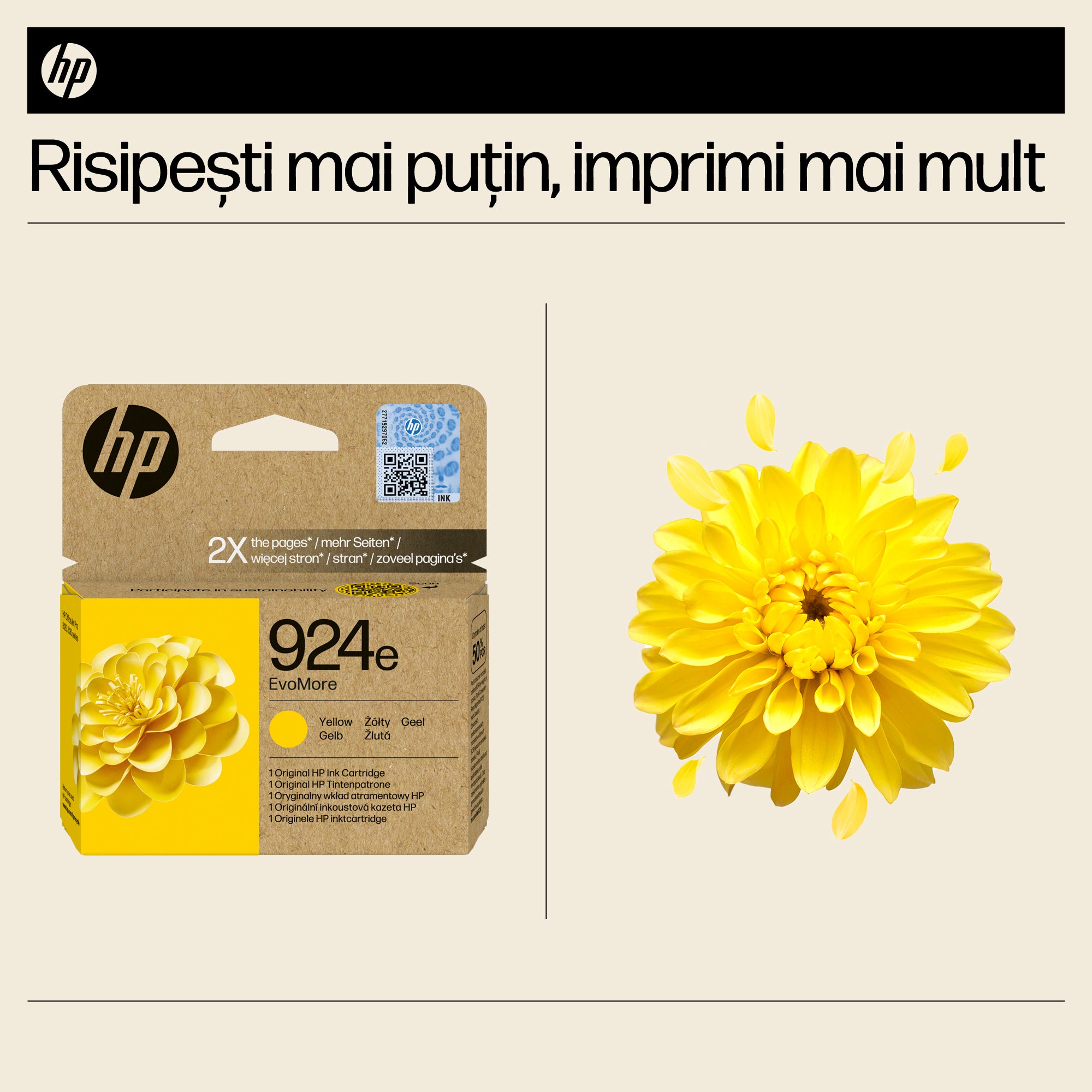 Cartus Cerneala Original HP Yellow, nr.924E, pentru OJ Pro 8122e|8132e, 0.8K, incl.TV 1.2 RON, "4K0U9NE"