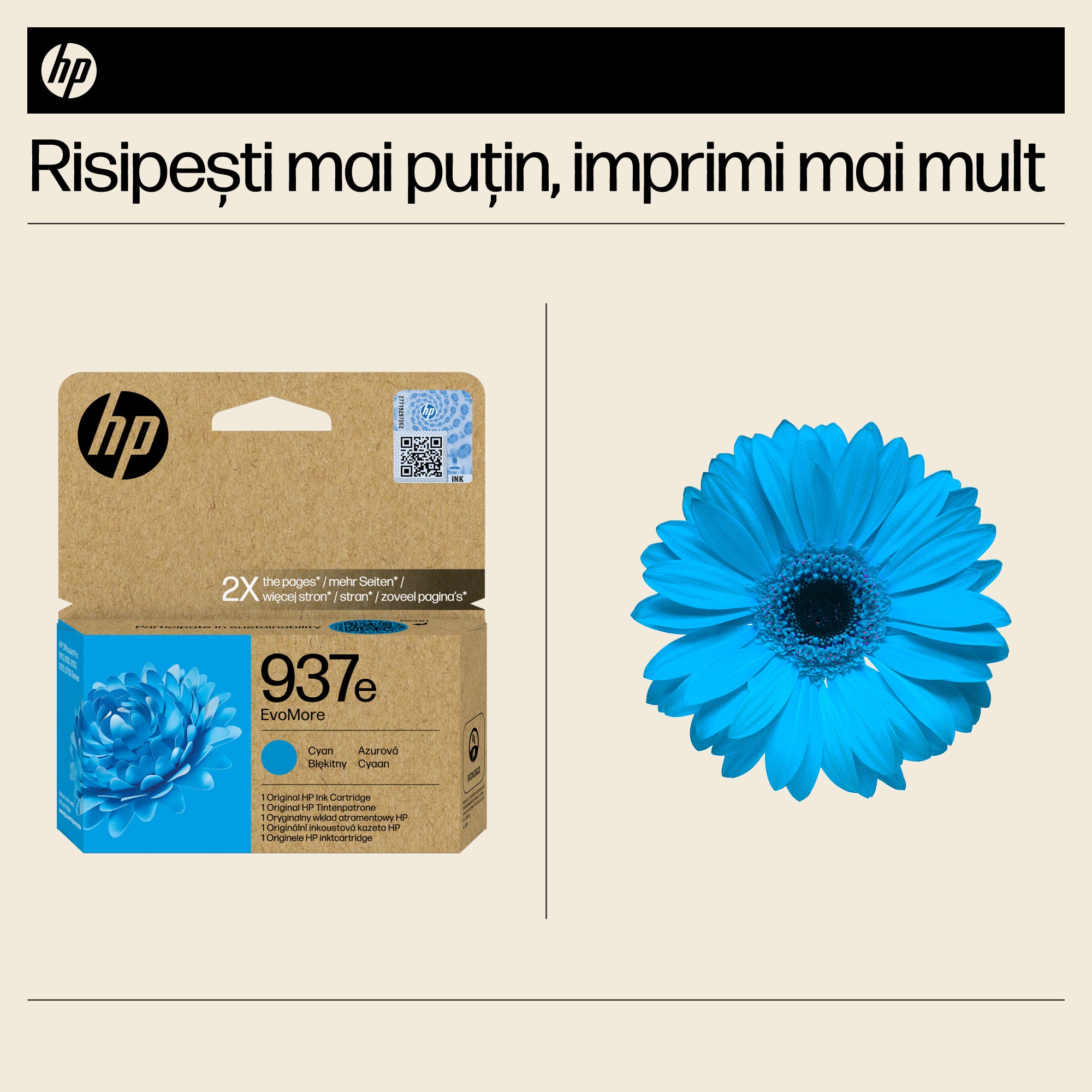 Cartus Cerneala Original HP Cyan, nr.937e, pentru OJ PRO 9110|9120|9130|9720|9730, 1.65K, incl.TV 0.8 lei)"4S6W6NE"