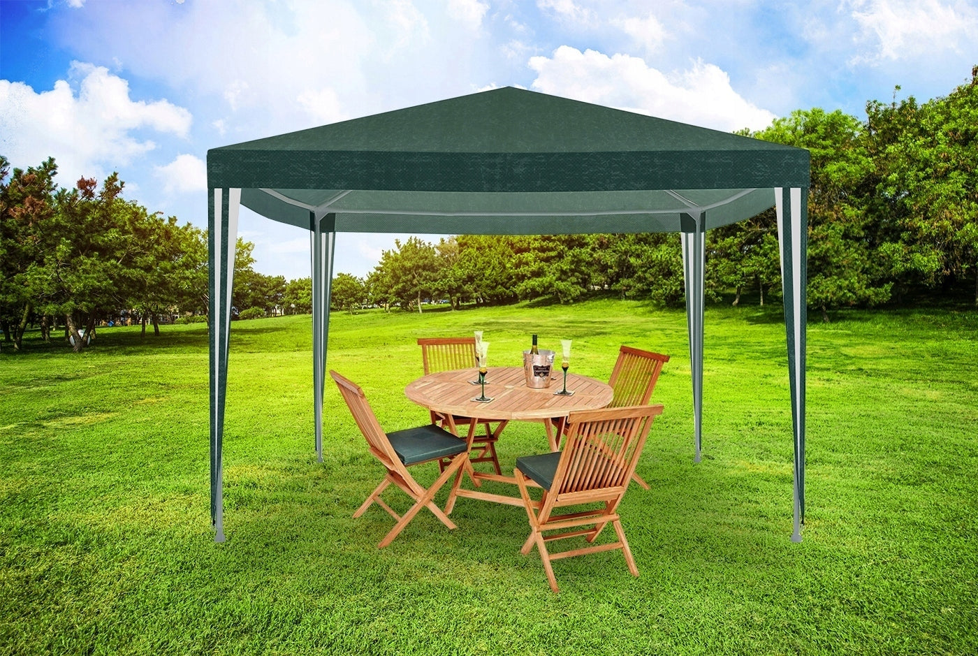 Cort pavilion de gradina, 300x300 cm, impermeabil cu rezistenta UV, verde