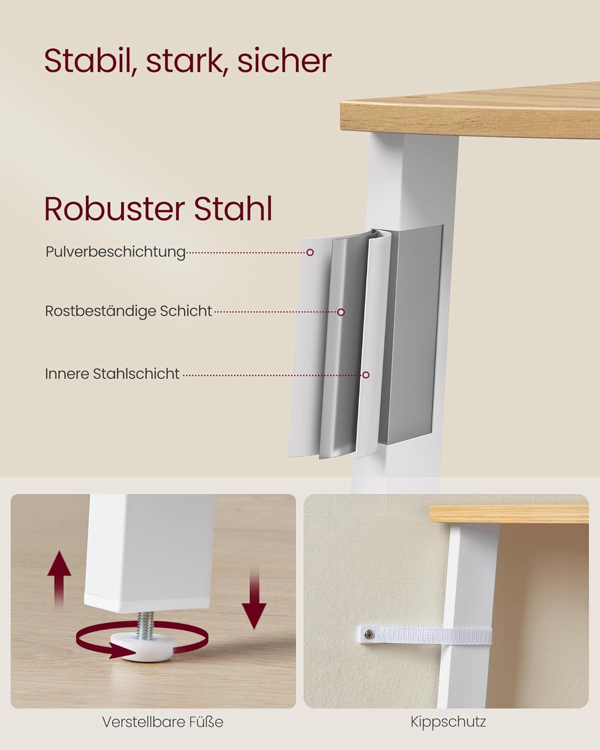 VASAGLE Raft de colt cu 4 etaje, tip biblioteca, cadru metal si polite lemn, 34x34x125 cm, alb si maro - 5