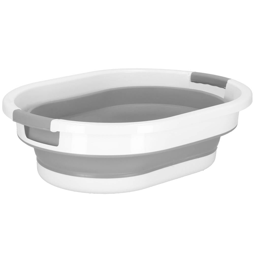 Cos de rufe pliabil tip lighean, cu manere, din plastic si silicon, 62x44x28cm, 39litri, gri