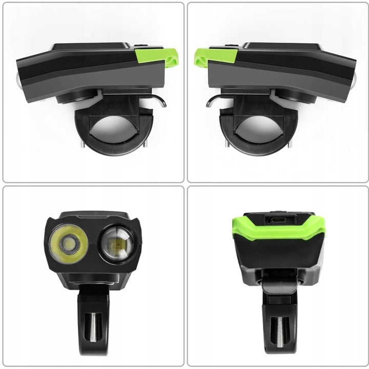 Far bicicleta 3 in 1, 2x LED 5 Wati, claxon, vitezometru, distanta, acumulator 4000mAh, USB, rezistent la apa