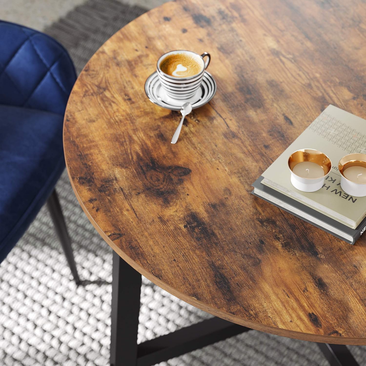 VASAGLE Masa rotunda de bucatarie sau living, stil industrial, 80 x 75 cm (diametru x inaltime), maro rustic
