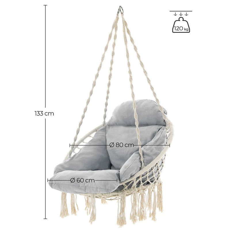 Scaun rotund tip leagan suspendat cu perna pentru casa sau gradina, bej