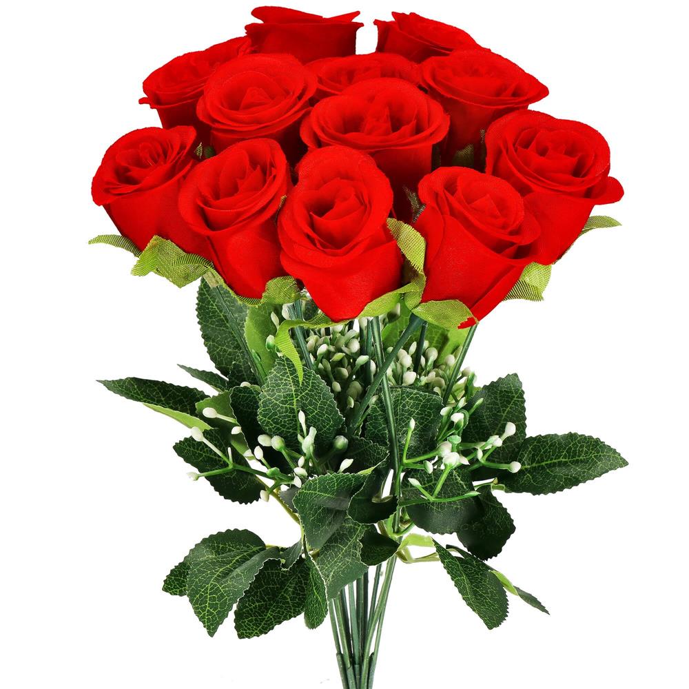 Buchet de flori artificiale din poliester, 12 fire trandafiri, 38cm, rosu