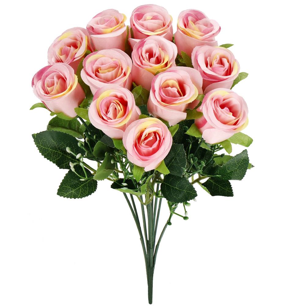 Buchet de flori artificiale din poliester, 12 fire trandafiri, 38cm, roz - 6