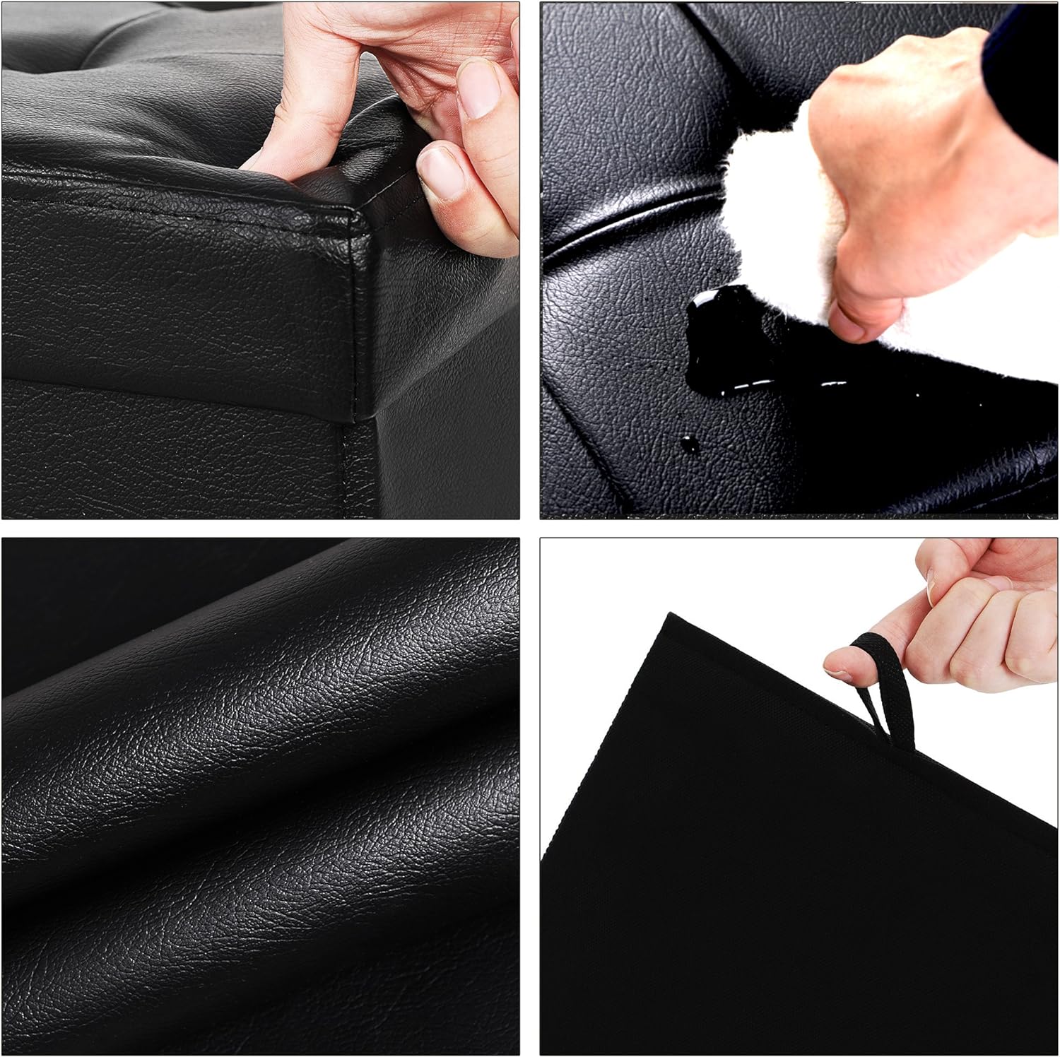 SONGMICS Taburet pliabil cu sezut moale, spatiu depozitare 80 litri, max 300kg, 76x38x38 cm, negru