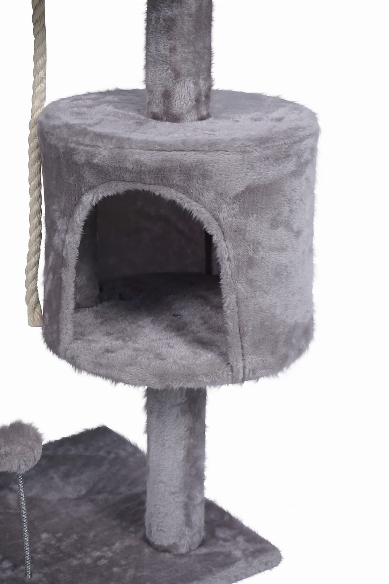 Ansamblu de joaca pentru pisici, cu loc pentru zgariat, ascunzatoare, culcus, minge, 39x39x110cm, gri