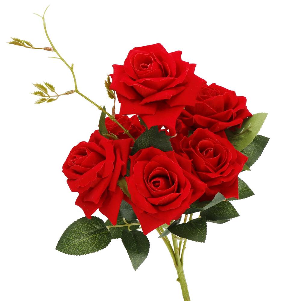 Buchet de flori artificiale din poliester, 6 fire trandafiri, 55cm, rosu