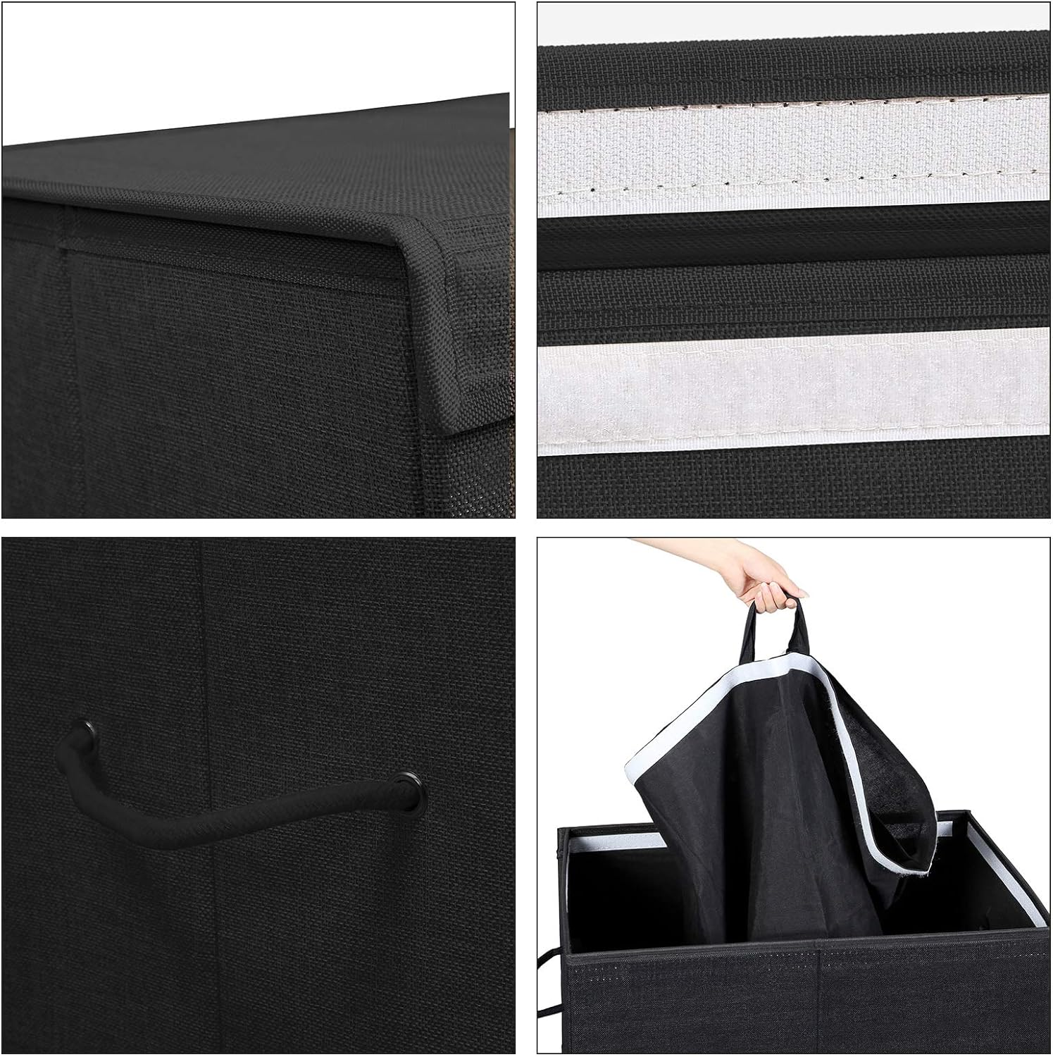 SONGMICS Cos de rufe textil, pliabil, 2 compartimente, saci detasabili, 142L, 60x36x66cm, negru