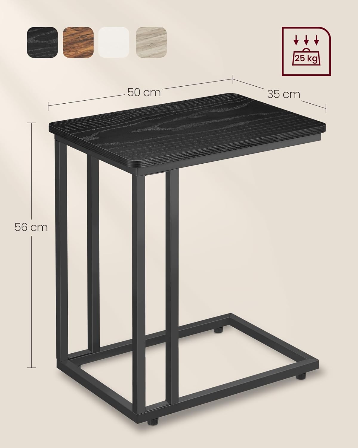 VASAGLE Masuta de cafea, cu cadru de otel si roti, stil industrial, 35x50x60 cm, negru