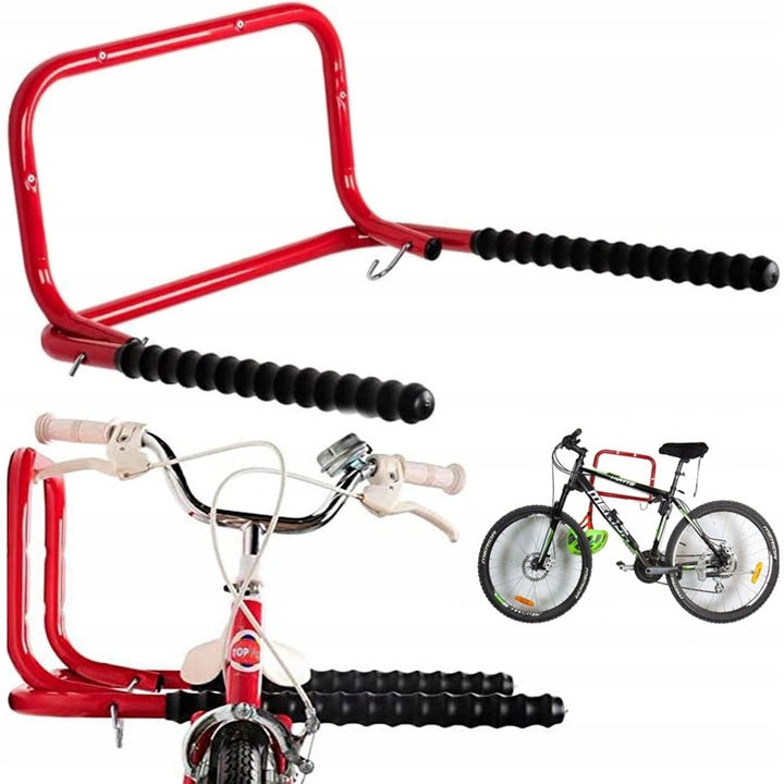 Suport de perete pentru parcare 2 biciclete, maxim 40kg, 50cm, rosu