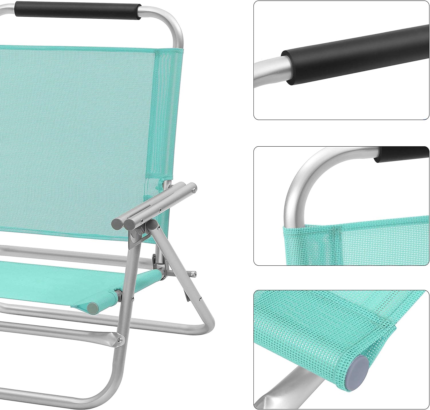 SONGMICS Scaun de plaja portabil cu spatar rabatabil in 4 pozitii, cu cotiere, maxim 150kg, verde
