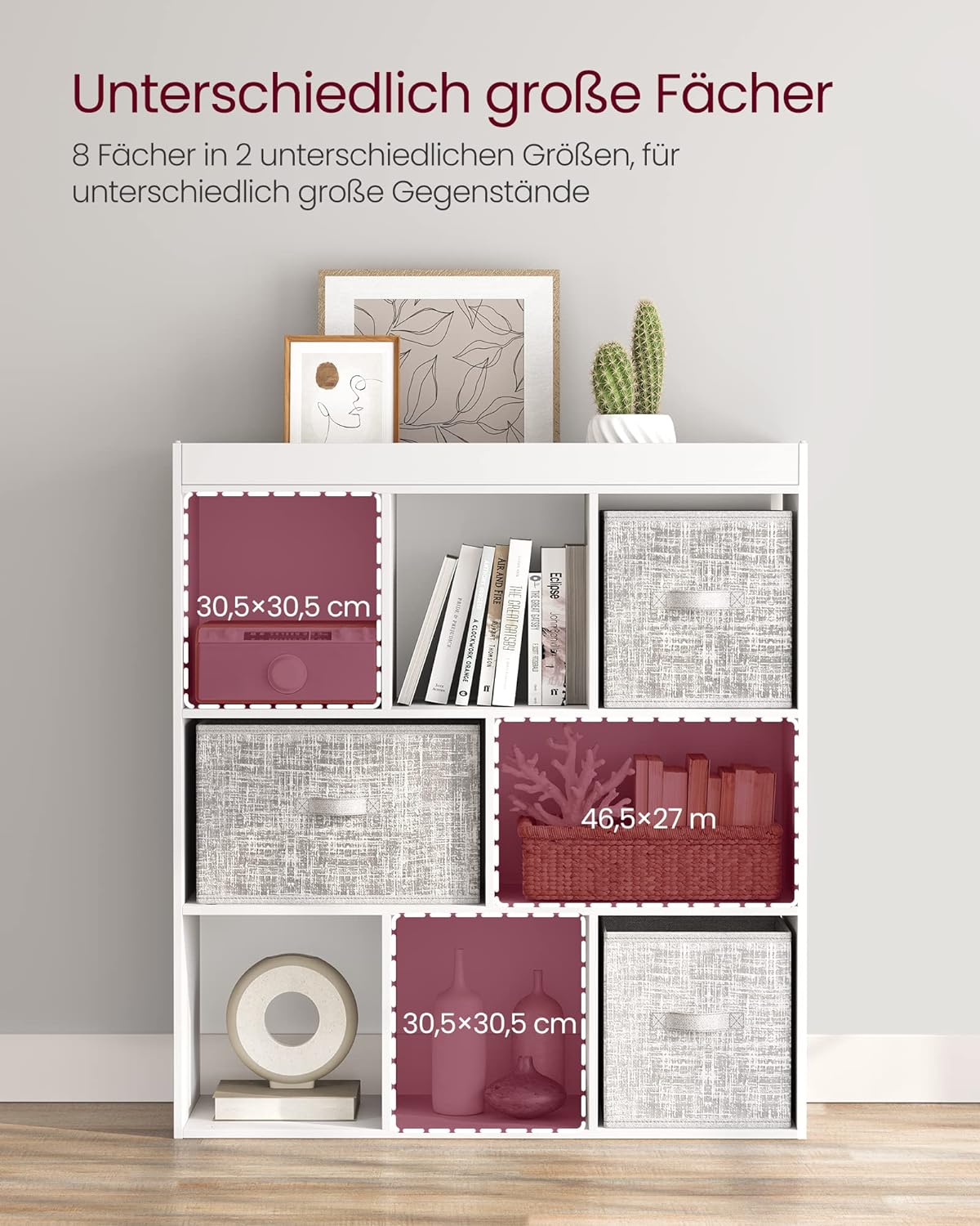 VASAGLE Biblioteca, raft cu 8 unitati de depozitare, pentru living, din lemn, 30x98x100cm, alb