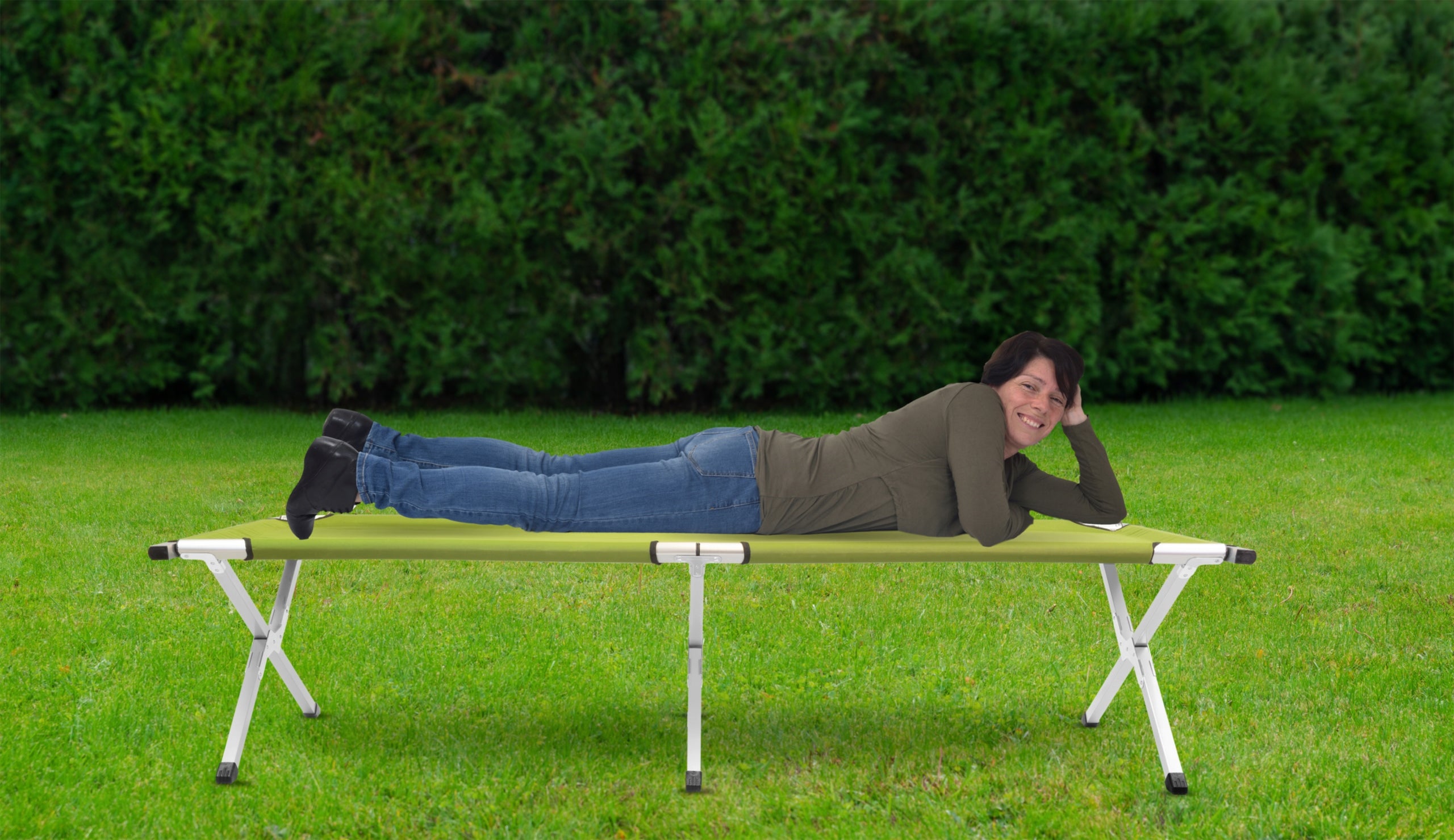 Pat pliant pentru camping, structura metalica, 188x70x44cm, verde