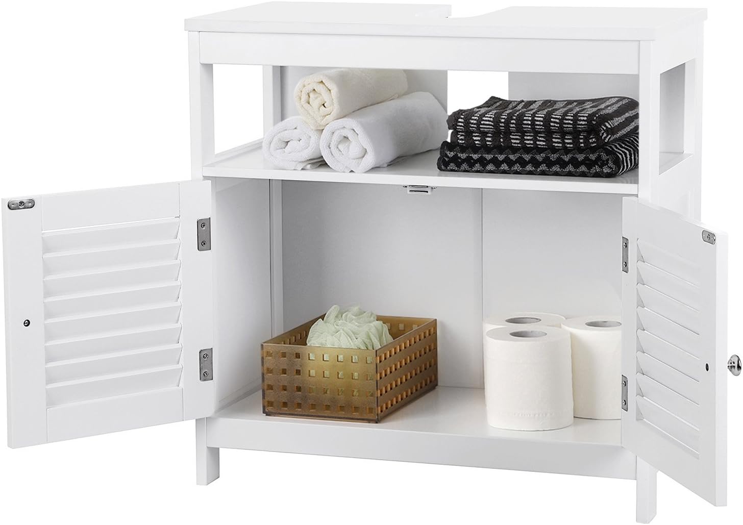 VASAGLE Dulap baie baza lavoar, cu 2 usi, 2 compartimente, alb 60x60x30 cm, alb