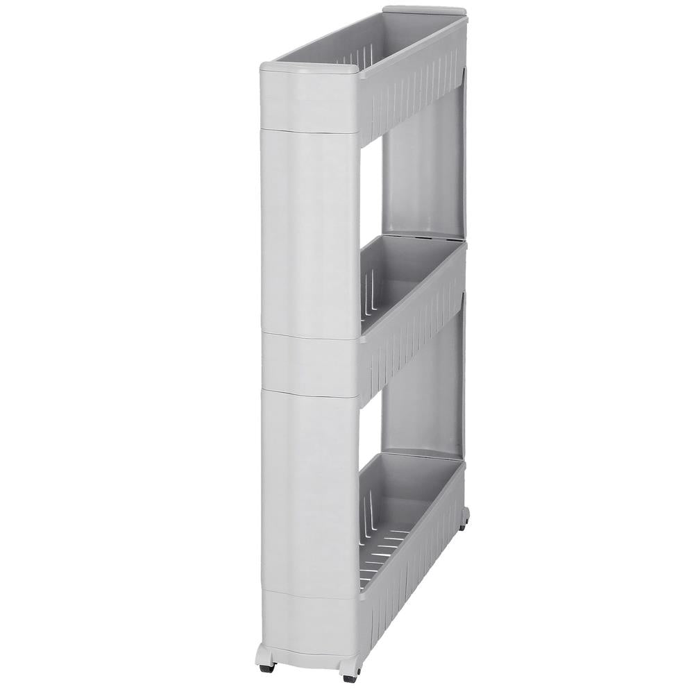 Sistem rafturi de depozitare cu roti pentru bucatarie sau baie cu 3 polite, 54x13x70cm, gri