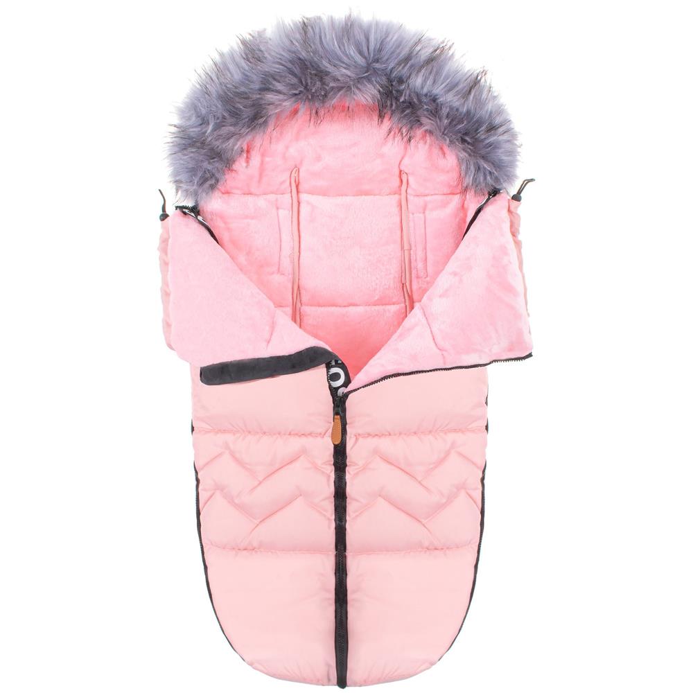 Sac iarna de bebelusi pentru carucior, marime universala, cu gluga, 90x45cm, roz pal