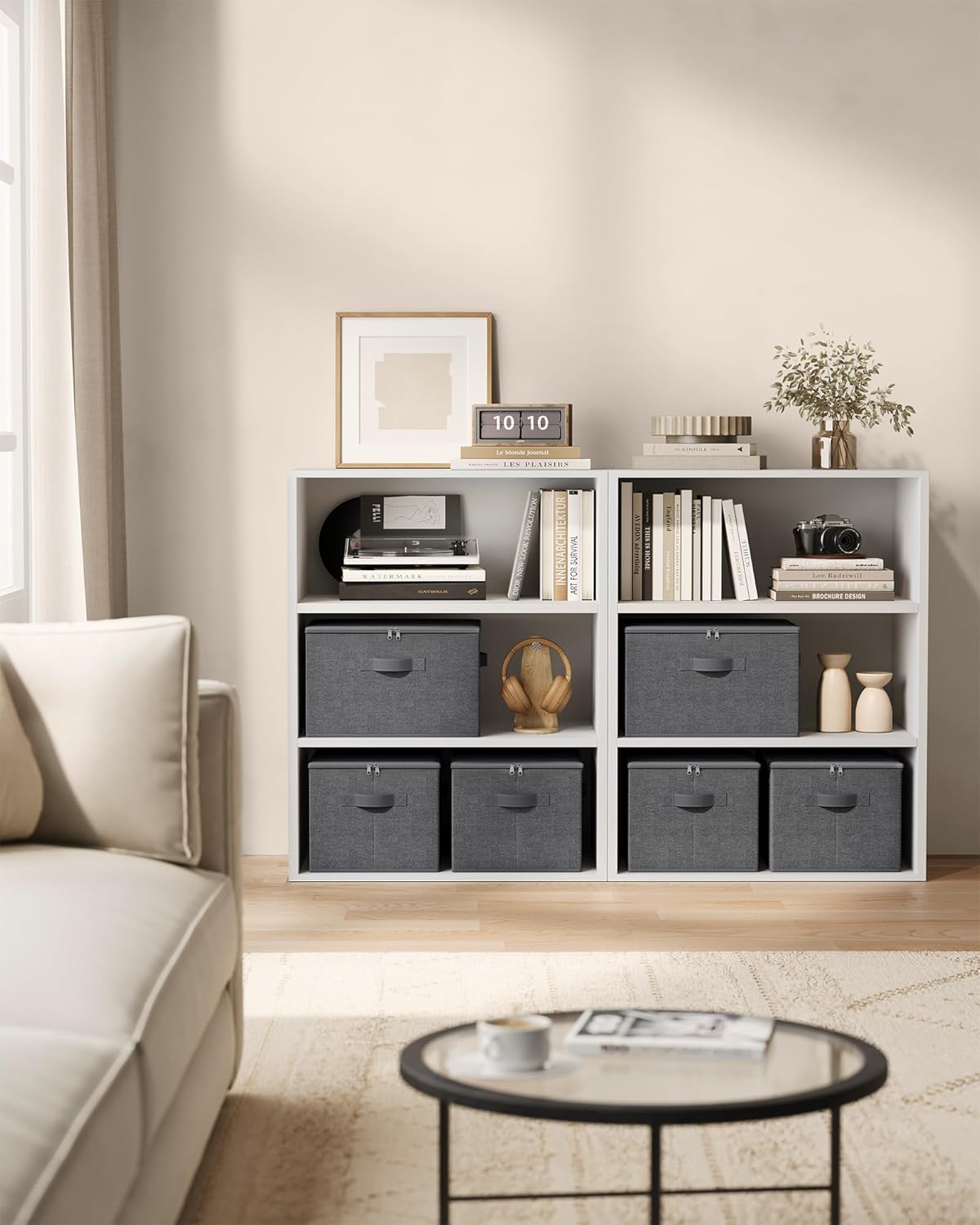 SONGMICS Set 3 cutii de depozitare pliabile, organizatoare pentru dulap, textil, 40x30x25 cm, gri