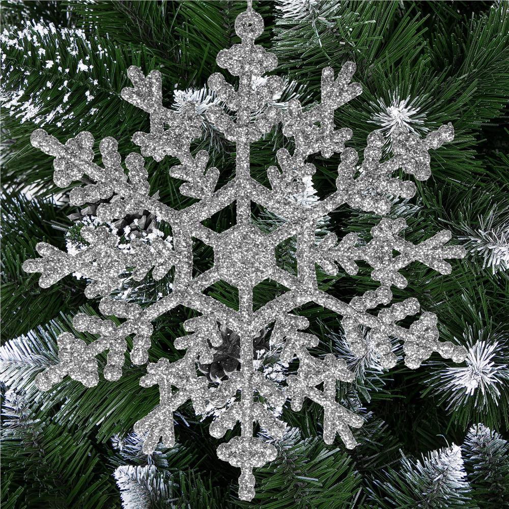 Decoratiune brad fulg de zapada, set 3 bucati, 12cm, argintiu