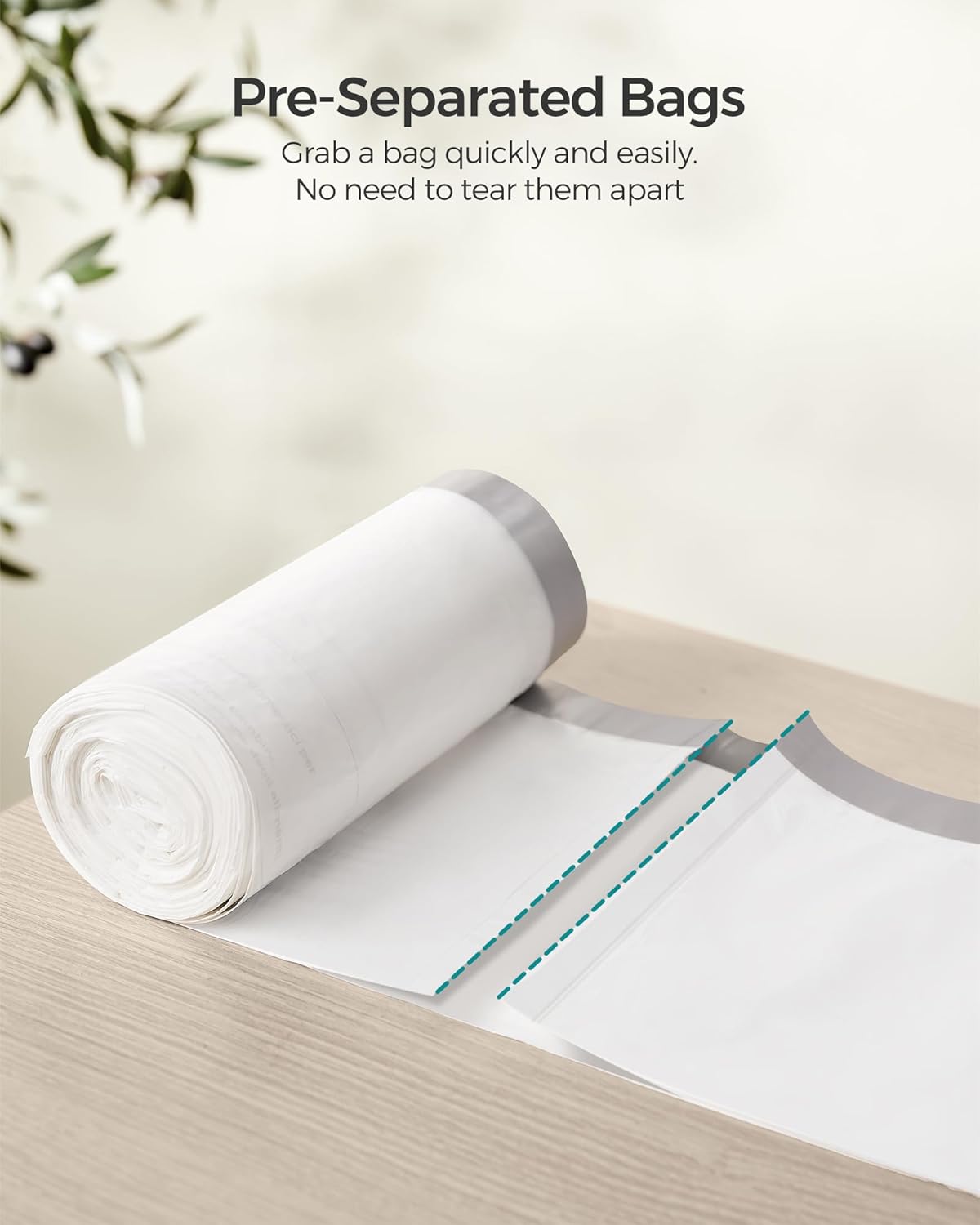 SONGMICS Saci de gunoi pentru cosuri de bucatarie de 30 litri, pre-separate, 90 bucati, alb