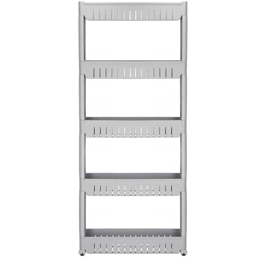 Sistem rafturi de depozitare cu roti pentru bucatarie sau baie cu 5 polite, 54x13x132cm, gri