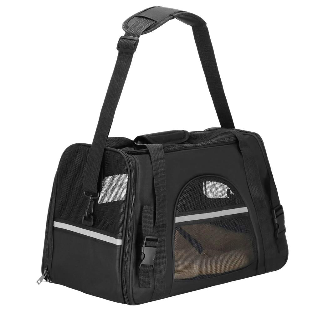 Geanta pentru transport animale mici-medii, pentru caine si pisica, cu saltea, 27x44x25 cm, negru