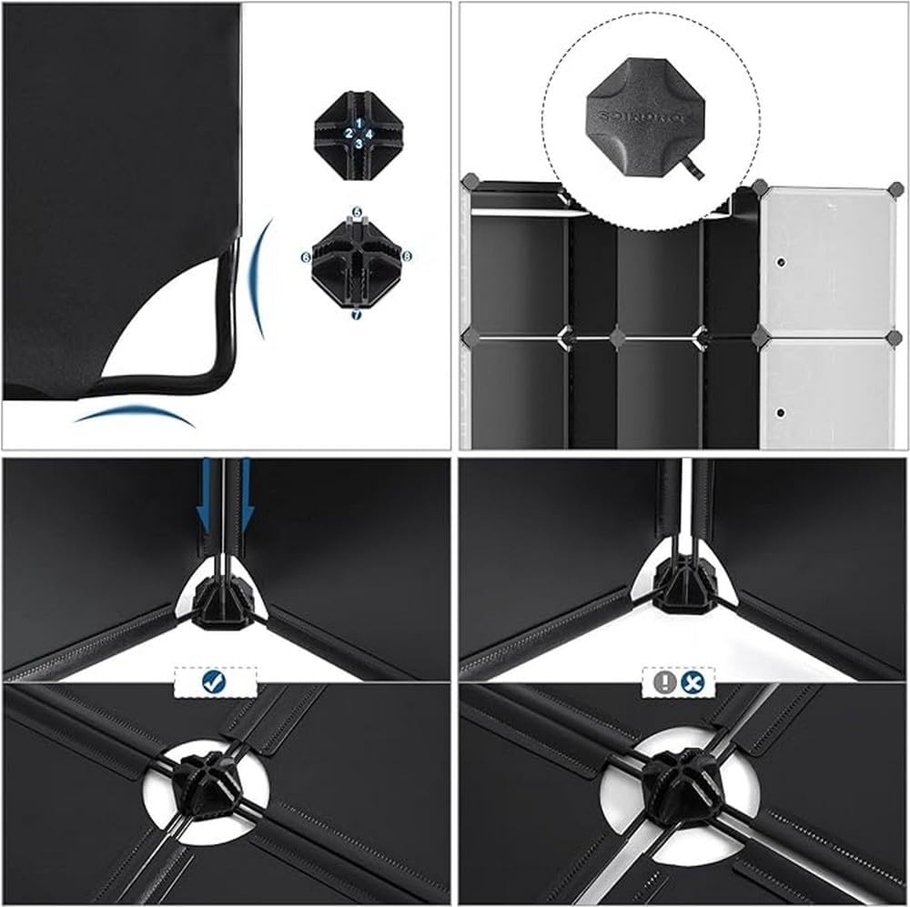 SONGMICS Dulap de depozitare modular, 12 compartimente inchise, 2 sine pentru umerase, 178x143x36cm, negru si alb