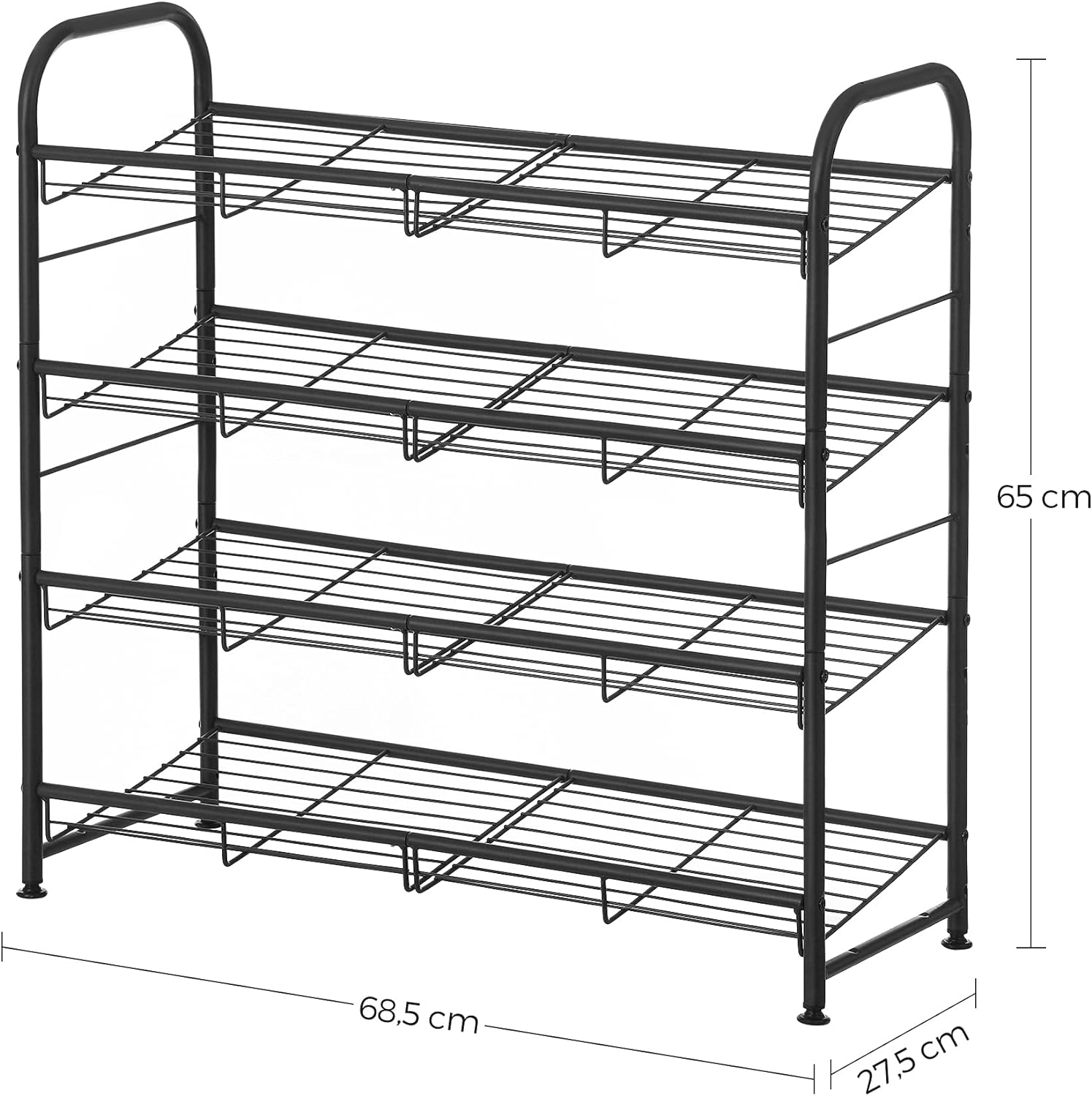 Pantofar cu 4 rafturi de depozitare, din metal, polite cu unghi reglabil, 28x69x65cm, negru