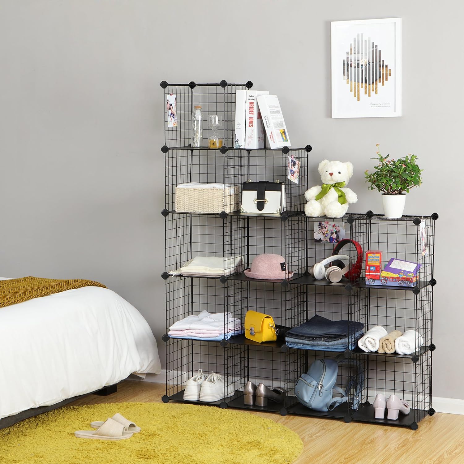 SONGMICS Organizator cu 16 cuburi modulare de depozitare, configurabil, metalic, 123x31x123cm, negru