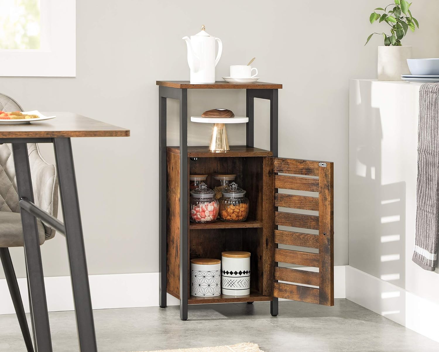 VASAGLE Dulap de depozitare tip noptiera, pentru dormitor sau living, stil industrial, 37x30x81cm, maro rustic