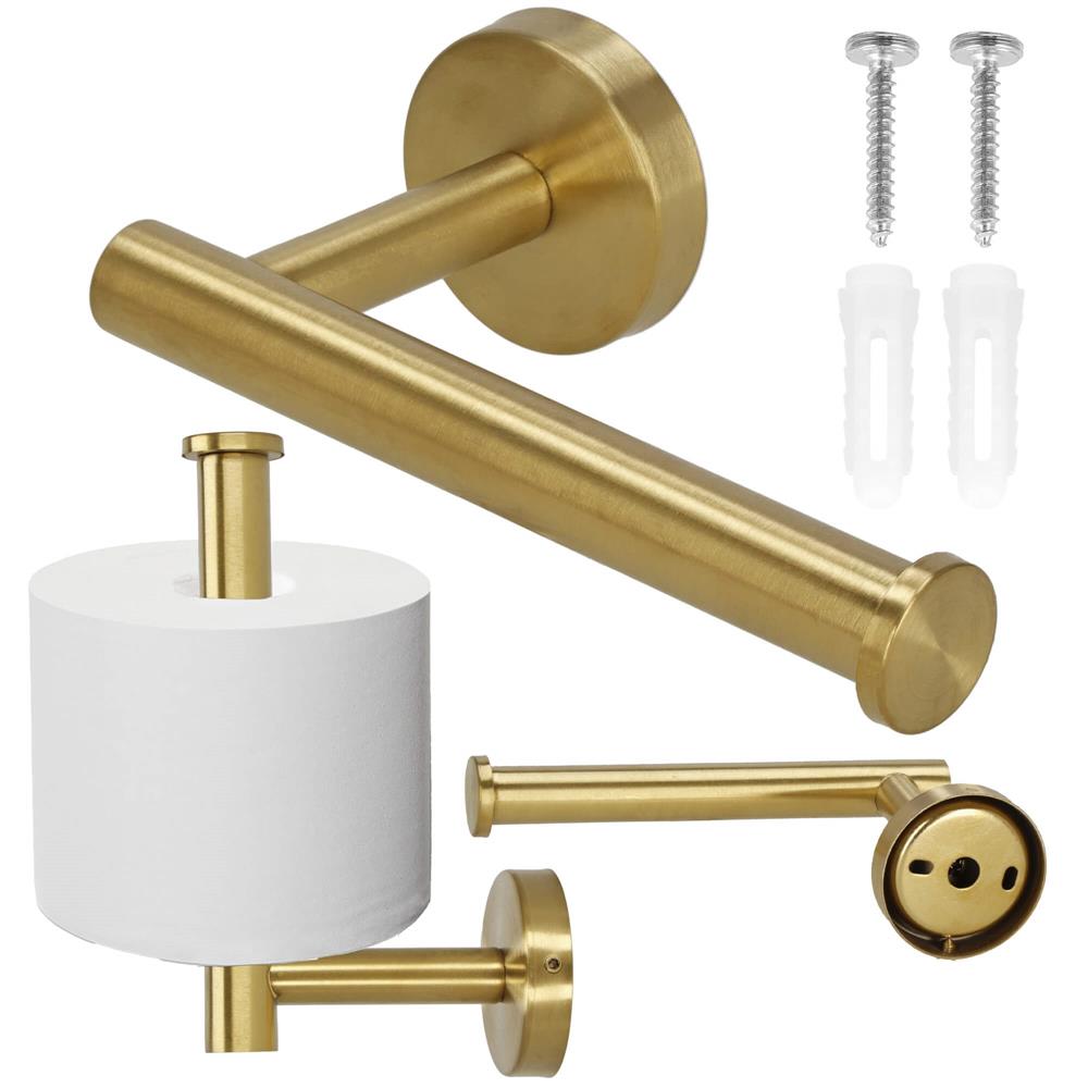 Suport hartie igienica din otel, sistem montare inclus, 16cm, auriu perlat