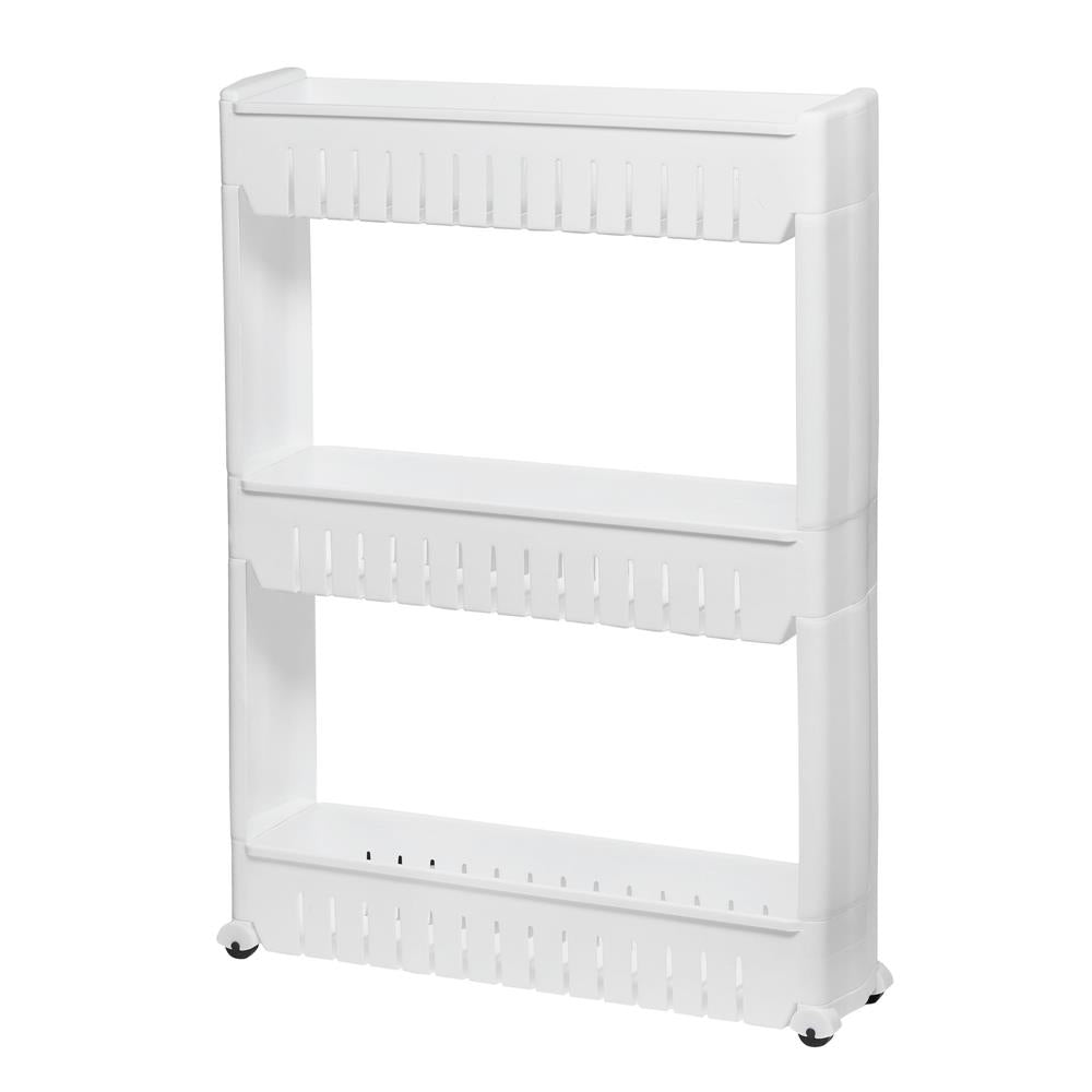 Sistem rafturi de depozitare Sersimo HA110 cu roti pentru bucatarie sau baie cu 3 polite, alb