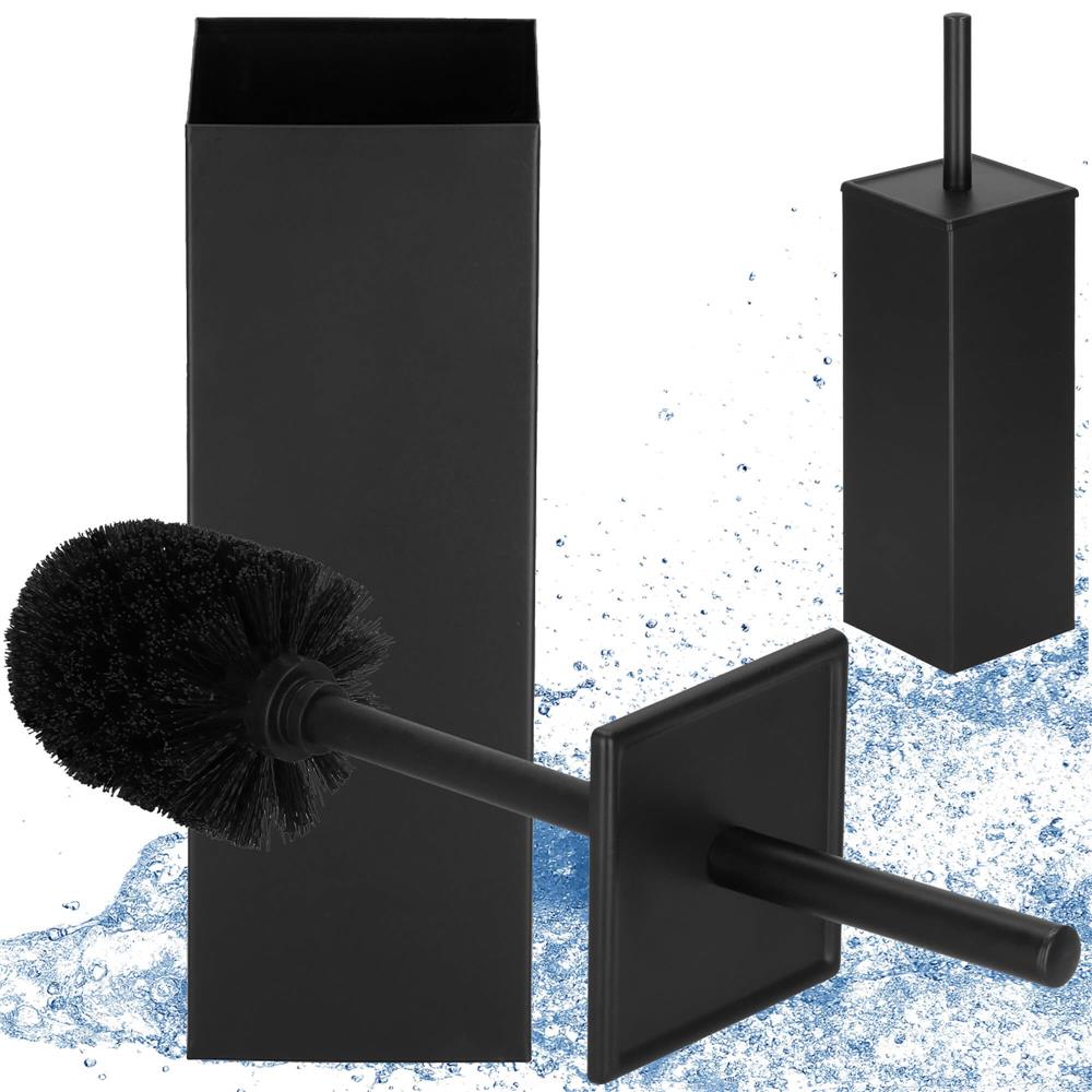 Perie WC cu rezervor detasabil si capac, din metal, 37 cm, negru